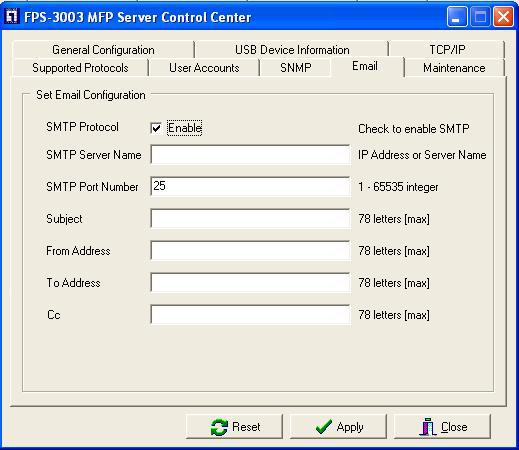 Email: If you want to receive some alerting mail from the server, you have to enable SMTP Protocol, and set Email configuration. You can set new SMTP port number (default: 25).