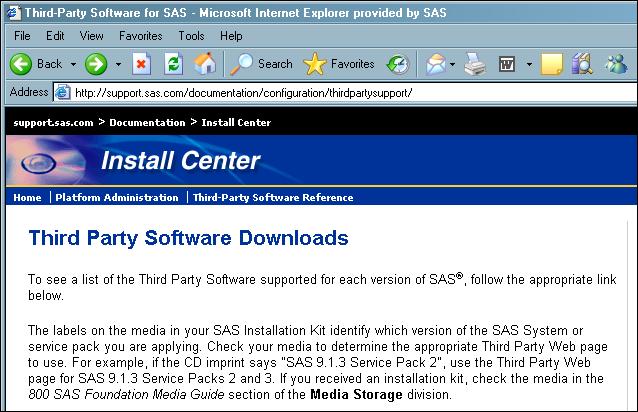 Installing Third-Party Products 4 Install Products Using the Third-Party Software Downloads Site 35 2 On this page, locate the link for the release of SAS software that you have and the associated