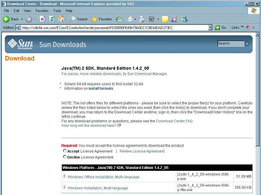 Installing Third-Party Products 4 Install Products Using the Third-Party Software Downloads Site 37 following display shows the Sun Microsystems Web page that you would see if you clicked the