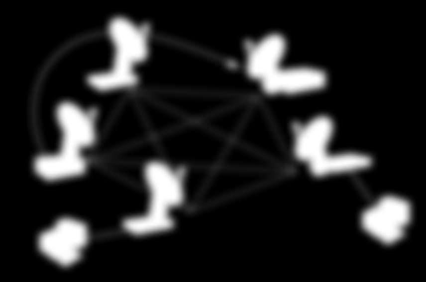 Certain nodes can communicate with each other in a fully meshed configuration, while others converse in star mode.