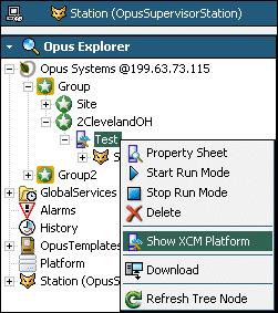 When downloading To assign an XCM IP address while downloading Show Platform 1 Select the XCM controller you want to download to the field controller in the Opus Explorer list.