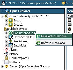 Scheduled Backup To take a scheduled backup of the XCM controller station 1 Expand Global Services in the Opus Explorer list.