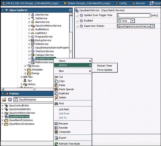 Batch Service A downloaded Supervisor station contains a default service called OpusBatchService. You can enable the service to run at intervals and update the schedule and setpoint entities.