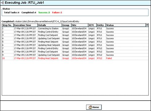 10 Click Run Now to update the selected setpoint components with the new value. The Executing Job screen displays the status of the task.