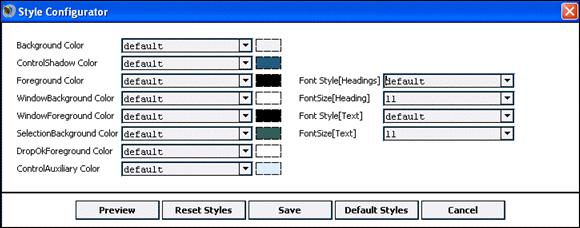 dialog box appears. 3 Select the colors, font sizes and styles you would like to set for your Opus screen. 4 Click Save to save the changes. Click Preview.