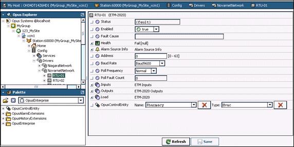 2 Navigate to a field controller in the XCM station configuration 3 Open the OpusEnterprise module in the palette.