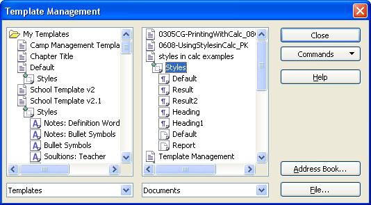 Copying and moving styles Figure 7: Template Management window 3) Now double-click on the Styles icon. to list all of the styles in that document or template.