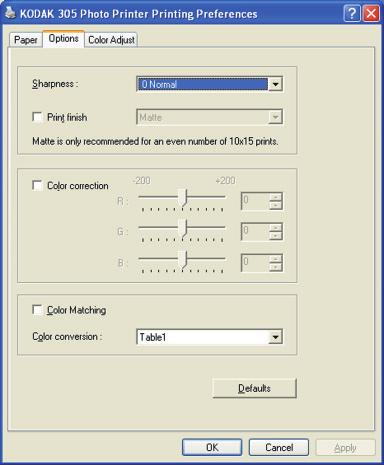 2. Option setting dialog <Fig.25 Option setting dialog (Windows XP)> 1) Sharpness none / -3 / -2 / -1 / 0 / 1 / 2 / 3 Level of outline correction is changed. none :Not perform the outline correction.