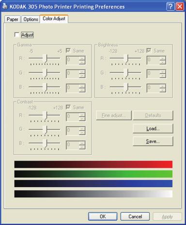3. Color adjustment <Fig. 26 Color adjustment dialog (Windows XP)> 3.1.Color Adjust dialog 1) Adjust Tick the box for the color adjustment.