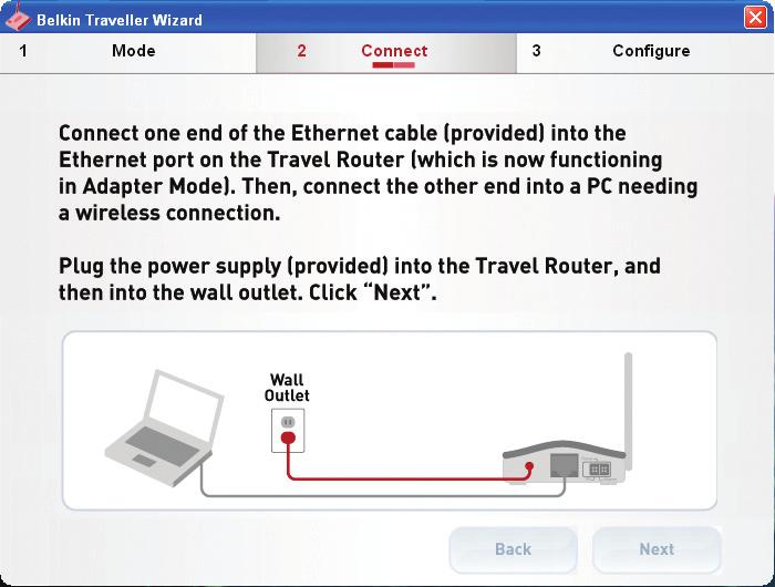 1 Connect one end of the included Ethernet cable to the Router (which is now functioning in Adapter Mode) and the other end into your PC s RJ45 port.