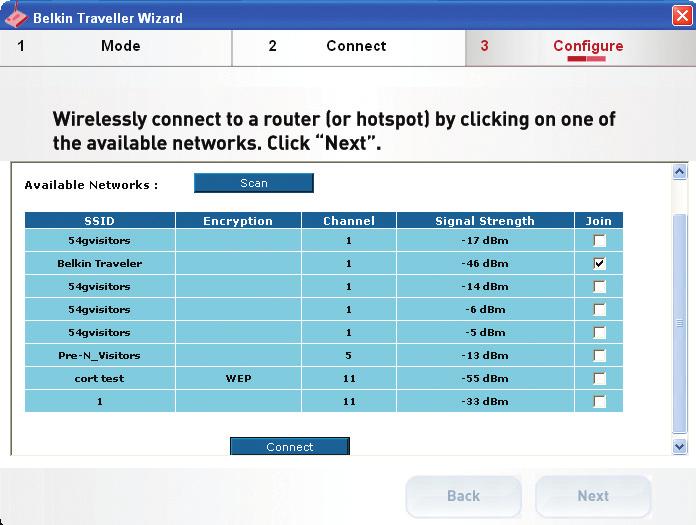 1 Wirelessly connect to a network from the Available Networks window. Select a network by clicking Join and then Connect.