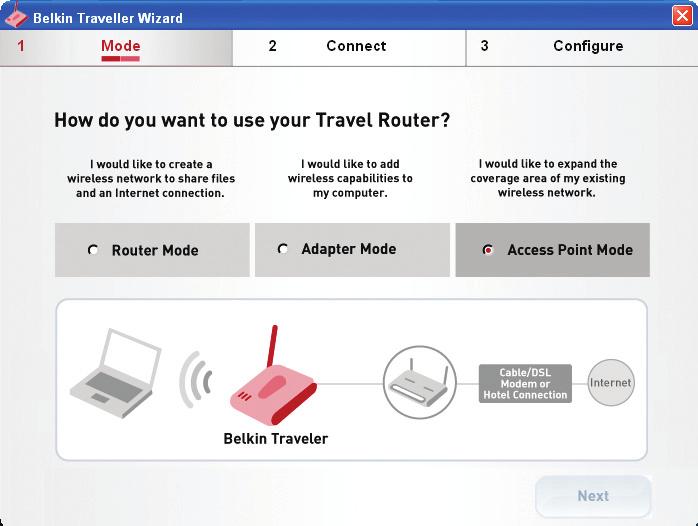 Connecting and Configuring your Router Access Point Mode Installation 1. Mode Selecting the Access Point Mode 1.