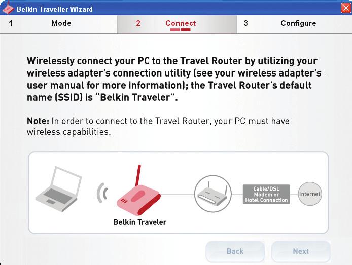 Connecting and Configuring your Router 2.2 From your PC, wirelessly connect to the Router using your PC s built-in wireless card or external wireless adapter.
