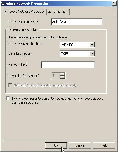 Using the Web-Based Advanced User Interface Connecting your computer to a wireless network that requires a 64-bit or 128-bit WEP key: 1.
