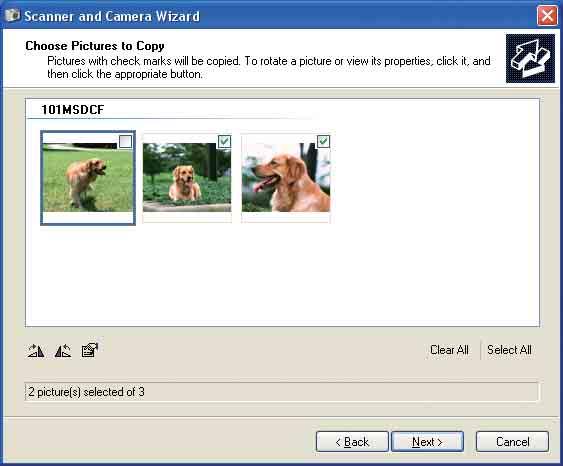 Copying images to your computer 2 Click [Next]. The images saved on the Memory Stick Duo of the camera appear. If no Memory Stick Duo is inserted, images in the internal memory appear.