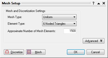 SSR Polygonal Search Area 22-4 Mesh Now generate the finite element mesh. Select the Mesh Setup option in the Mesh menu. Set the Mesh Type to Uniform.