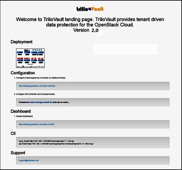 Configuring TrilioVault Once the Instance is successfully launched, point your web browser to the TrilioVault appliance.