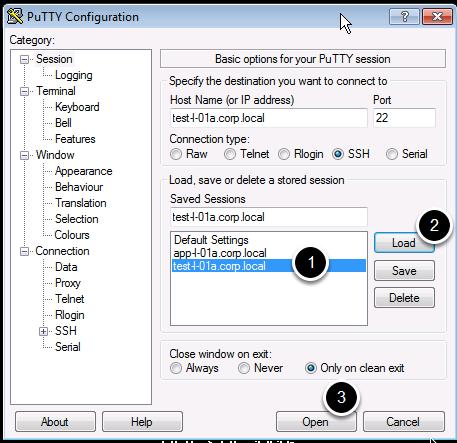 Close the Putty session Test Connectivity to Test Server (test-l-01a) 1.