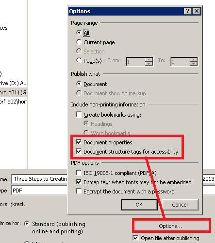Figure 4: Save As screen in Word 2010 In the Save As menu screen, click on Options.