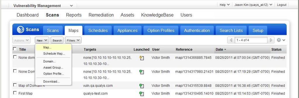 Chapter 3 Vulnerability Scanning Network Discovery Launch a Map Go to Scans > Maps. Then select New > Map.
