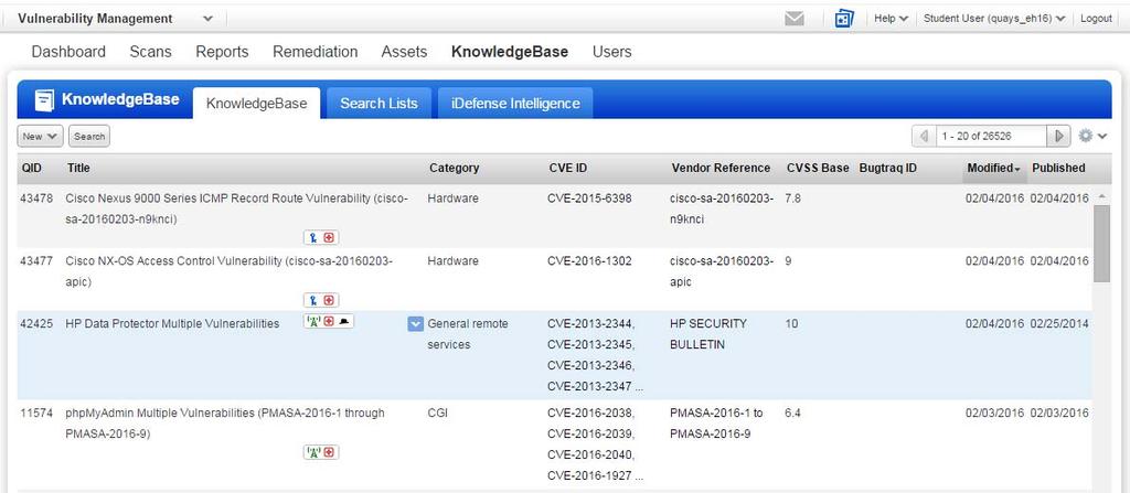 Chapter 3 Vulnerability Scanning Vulnerability KnowledgeBase VULNERABILITY KNOWLEDGEBASE Vulnerabilities are used for vulnerability scanning and reporting.