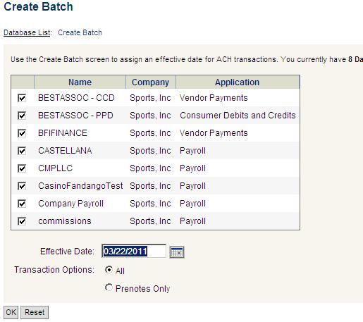 database, and then click the Create Batch button.