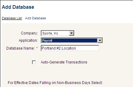 4. Enter a Database Name, such as Portland #2 Location for your payroll there. 5.