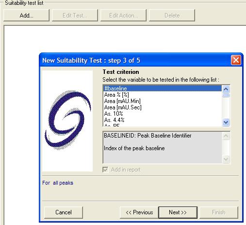 Figure 31 Step 5 of the Suitability Wizard The Suitability section allows you to calculate parameters and measure the quality of the individual chromatogram.