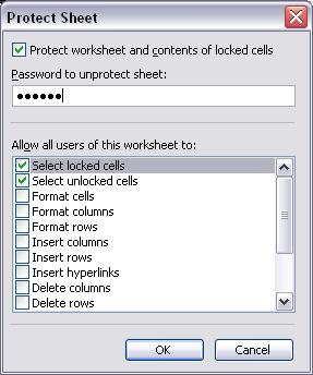 Enter a password if you want to require a password for "unprotecting" the worksheet. Then click OK.
