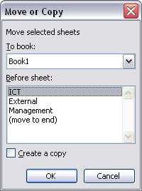 Select the worksheet(s) you want to move or copy. If you want to move or copy worksheets from one workbook to another, be sure the target workbook is open. Select Edit Move or Copy Sheet.