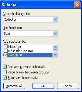 Microsoft Excel will automatically create subtotals on data which has been previously sorted into the required order.
