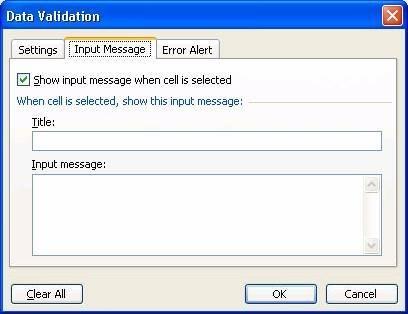 Press Enter or click on No Repeat previous steps but this time click on Yes - the invalid data is accepted SETTING WARNING MESSAGES BEFORE DATA ENTRY It can be annoying to be given messages AFTER you