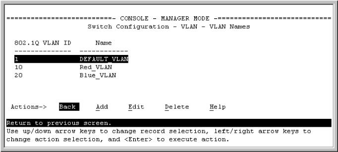 Figure 5: Example of VLAN ID numbers assigned in the VLAN names screen VID Numbers Additional VLAN tagging considerations Since the purpose of VLAN tagging is to allow multiple VLANs on the same