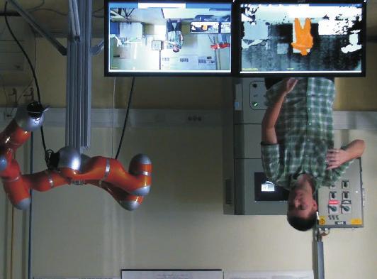 Fig. 8: A sequence of still photos shows the movement of two Kuka LWR robots, while they successfully avoids each other.