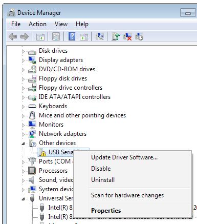 7. In Device Manager right click on the entry