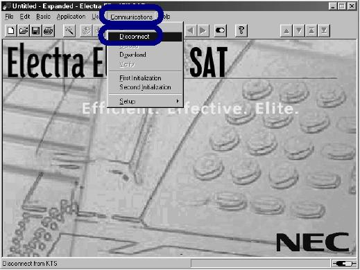 Electra Elite IPK Document Revision 1C 14. From the Communications menu, select Disconnect to disconnect from the Electra Elite IPK.