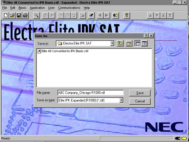 Electra Elite IPK Document Revision 1C Figure 5-14 Importing a Database to Electra Elite IPK - Saving Elite IPK Basic File When the system is to