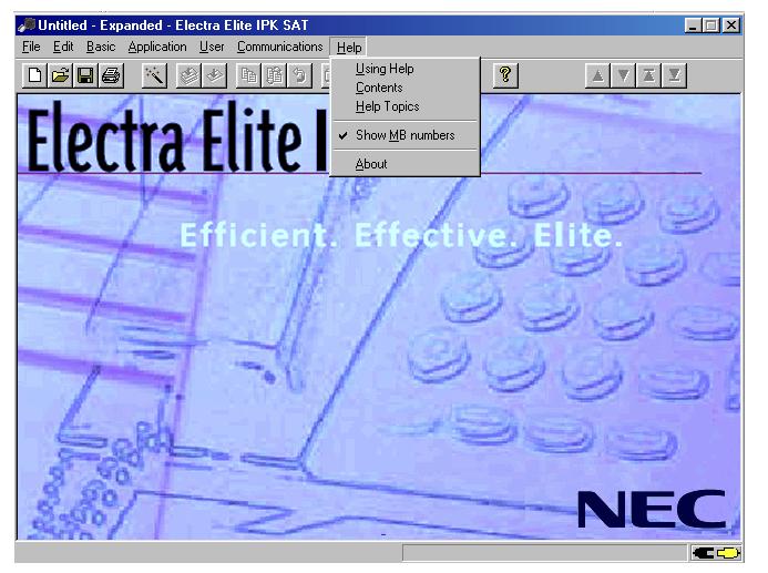 Electra Elite IPK Document Revision 1C Help The Help pulldown menu allows access to online help.