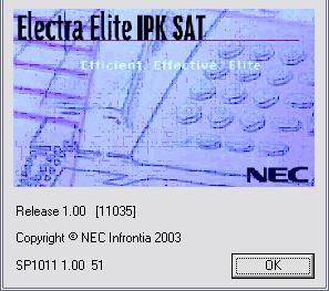 Document Revision 1C Electra Elite IPK About This option provides information about the System Administration Terminal software (SAT) and the KTS software revision. Release 1.