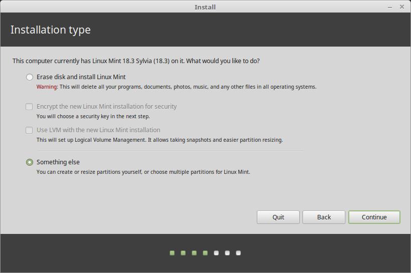 If another operating system is present on the computer, the installer shows you an option to install Linux Mint alongside it.