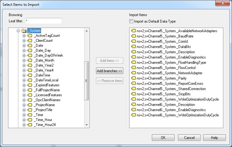 20 Select Items to Import The OPC UA Tag Browser is used to browse the OPC UA Server that is connected to the parent channel. Browsing: Provides a tree that represents the OPC UA Server's hierarchy.