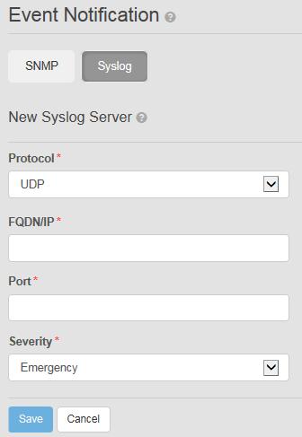 ECS Settings 4. On the New Syslog Server sub-page, complete the following steps. a. In the Protocol field, select UDP or TCP. UDP is the default protocol. b.