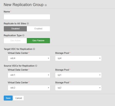 Storage Pools, VDCs, and Replication Groups a. In the Target VDC for Replication Virtual Data Center list, select the site that you want to add as the replication target.