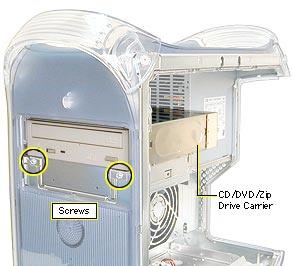 Take Apart CD-ROM, DVD-ROM, or DVD-RAM Drive - 67 1 Remove the two screws on the drive carrier.