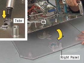 Take Apart Right Side Access Panel - 111 4 Using a flatblade screwdriver or needlenose pliers, push or squeeze the plastic tabs