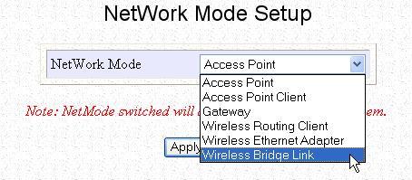Chapter 4 Common Configuration the Network Mode dropdown list.