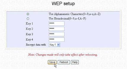 for using WEP. Select whether to use WEP 64bit or WEP 128 bit. Click on Apply. Netkrom AIR-BR500G/GH lets you define up to four different WEP keys.