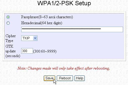 Security Mode WPA-PSK, WPA2-PSK, WPA-PSK-AUTO At the WLAN Security Setup page: Select WPA-PSK mode. Click on Apply button.