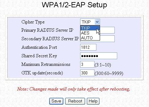 0G/GH. 4.5.4 How to set up WPA EAP [Available in Access Point mode ONLY] The guidelines below will help you to set up Netkrom AIR- BR500G/GH for using WPA-EAP.