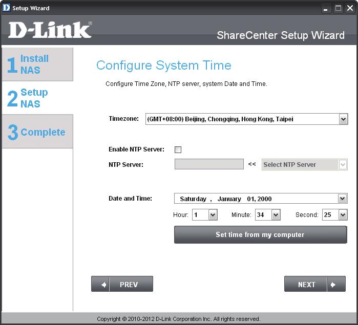 Section 3 - Installation DDNS Account and System Time Select the ShareCenter system time, date and timezone settings using this step.